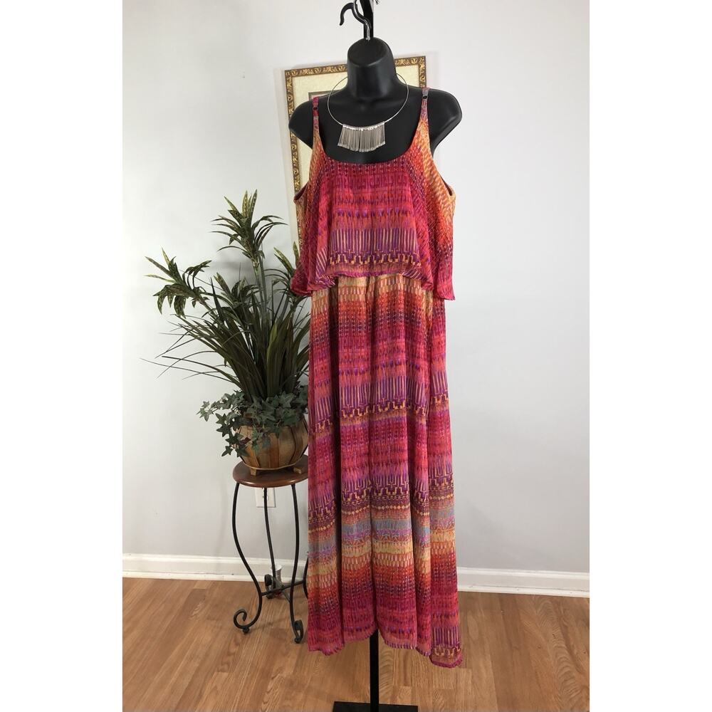 Faded Glory Women Dress XL Boho Vacation Resort Adjustable StrapySleeve Pullover